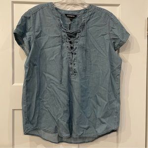 NWT Express Chambray Lace Up Short Sleeve Shirt